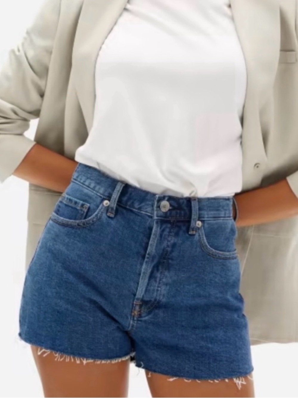 Everlane NWT The Cheeky Jean Shorts Blue Raw Cutoff Hem Size 31 Highrise Denim